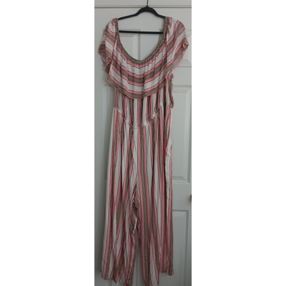 Lane Bryant Jumpsuit Women's Size 30/32 White Striped Wide Leg 4 Way Wear NEW
